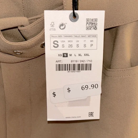 BNWT ZARA TAN BELTED PANTS/ S❤️ - Picture 6 of 8